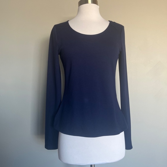 Karen Millen Open Back Navy Blue Long sleeve Cocktail Casual Top T-shirt Blouse - Picture 3 of 9
